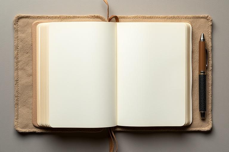 Carnet artisanal avec une couverture texturée, aspect brut inspiré par le sable et l'eau.