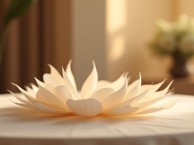 Centre de table artistique en papier pour une résidence privée, évoquant les vagues.